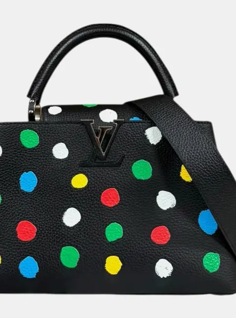 Louis Vuitton x Yayoi Kusama Capucines MM Black Dotted Taurillon Leather Shoulder Bag