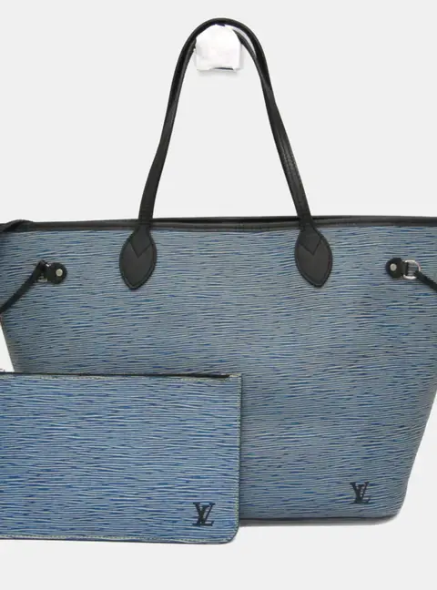 Louis Vuitton Epi Denim Neverfull MM Tote Bag Black,Blue