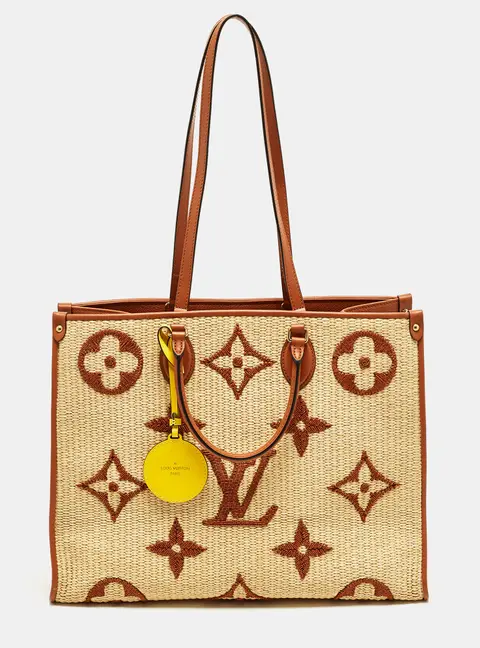 Louis Vuitton Onthego GM Tan Monogram Giant Raffia and Leather Tote