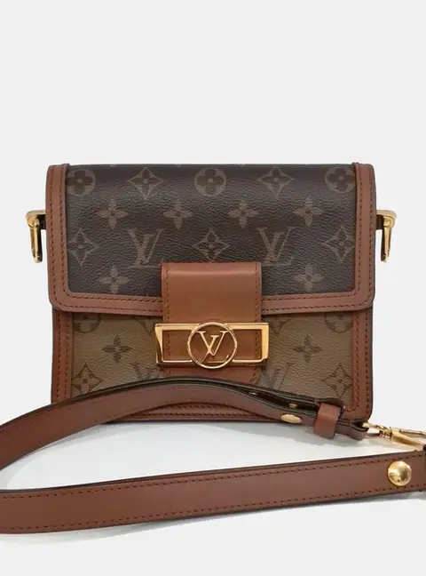 Louis Vuitton Mini Dauphine MM Brown Monogram Canvas Leather Shoulder Bag