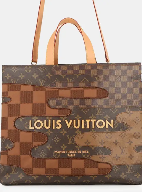Louis Vuitton Nigo Collaboration Shopper Tote MM Brown Monogram Canvas Leather Top Handle Bag