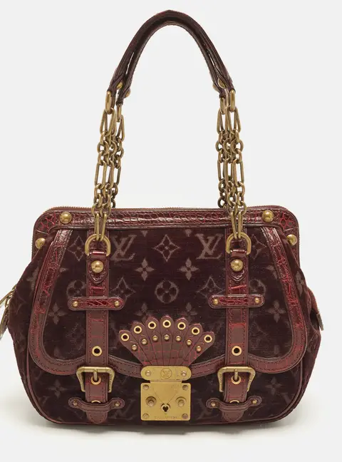Louis Vuitton Gracie MM Burgundy Monogram Velours and Alligator Bag