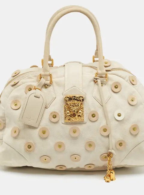 Louis Vuitton Bowly Polka Dot Panama Light Beige Canvas Bag