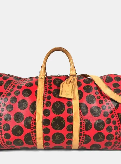 Louis Vuitton x Yayoi Kusama Pumpkin Dots Keepall Bandouliere 55 Red Monogram Canvas Travel Bag