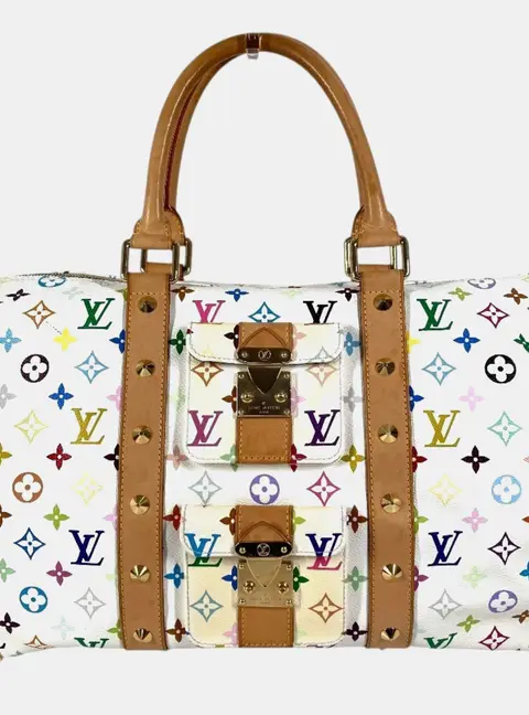 Louis Vuitton Monogram Multicolour Takashi Murakami Keepall 45 Boston Canvas Blanc White