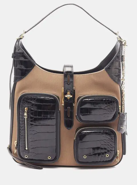 Louis Vuitton Hobo Cargo Fall 2021 Beige Canvas Crocodile Embossed Leather Shoulder Bag
