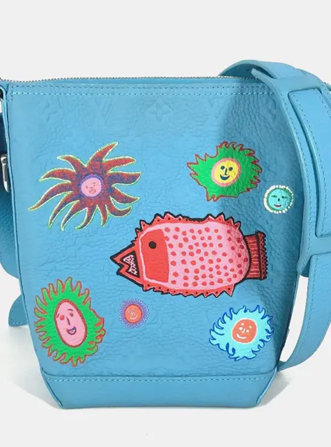 Louis Vuitton x Yayoi Kusama Faces Hobo Cruiser PM Blue Monogram Taurillon Crossbody Shoulder Bag