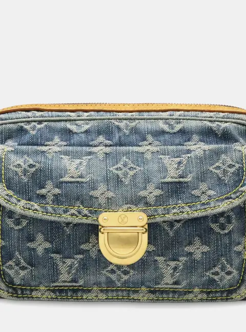 Louis Vuitton Monogram Denim Bum Bag Blue Vachetta Leather Waist Bag