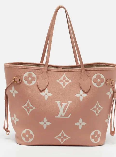 Louis Vuitton Neverfull MM Trianon Pink/Cream Monogram Giant Empreinte Leather Tote