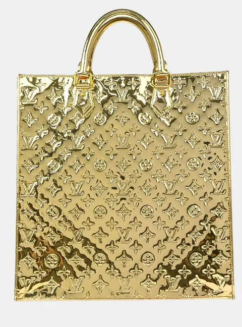 Louis Vuitton Monogram Miroir Sac Plat Gold Mirror Vinyl Top Handle Bag
