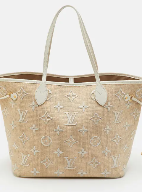 Louis Vuitton Neverfull MM Beige/Whiten Cotton Monogram Embroidered Bag