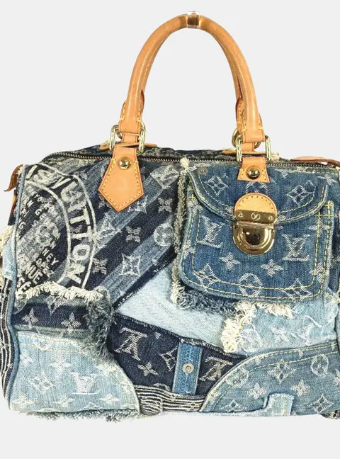 Louis Vuitton Monogram Denim Patchwork Speedy 30 Blue Monogram Denim Canvas Top Handle Bag