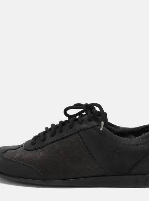 Louis Vuitton Black Monogram Satin and Suede Low Top Sneakers Size 37.5