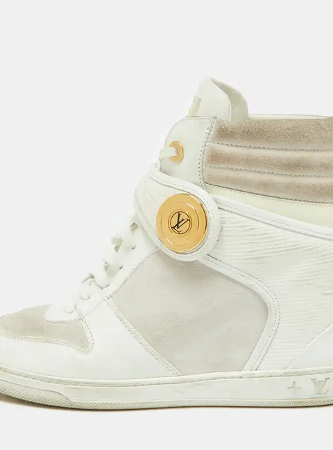 Louis Vuitton White Epi Leather and Suede Postmark Wedge Sneakers Size 39