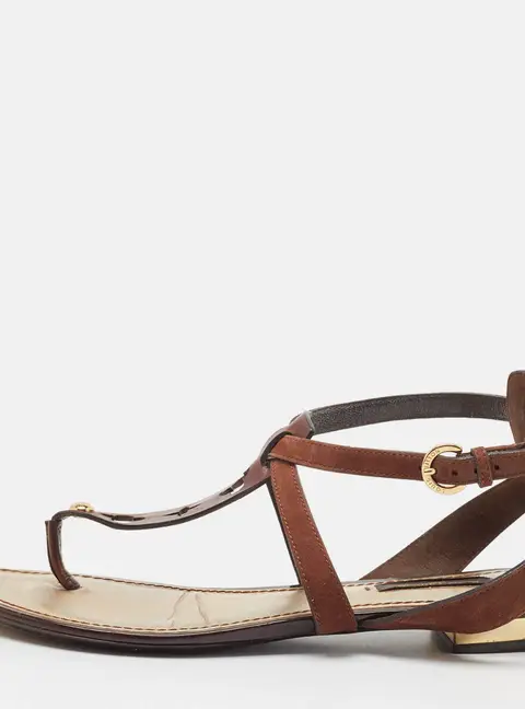 Louis Vuitton Brown Suede Thong Flat Sandals Size 37