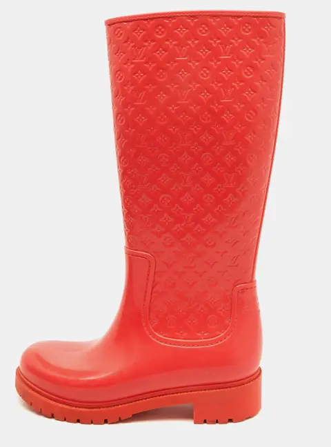 Louis Vuitton Coral Orange Monogram Rubber Splash Rain Boots Size 38