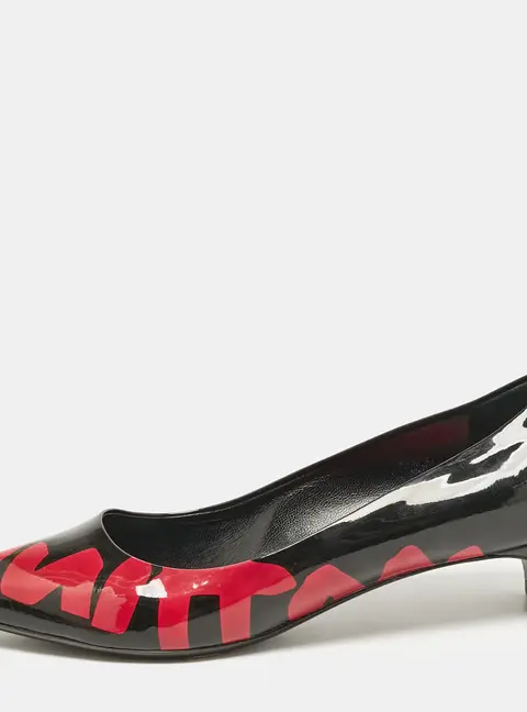 Louis Vuitton Black Patent Leather Graffiti Pointed Toe Pumps Size 35.5