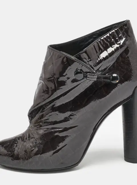 Louis Vuitton Black Croc Embossed Patent Leather Cornelia Booties Size 38.5