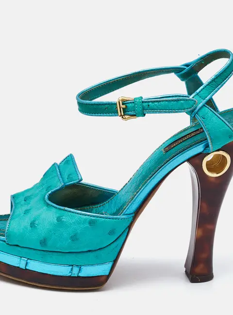Louis Vuitton Blue Ostrich Leather Ankle Strap Sandals Size 37