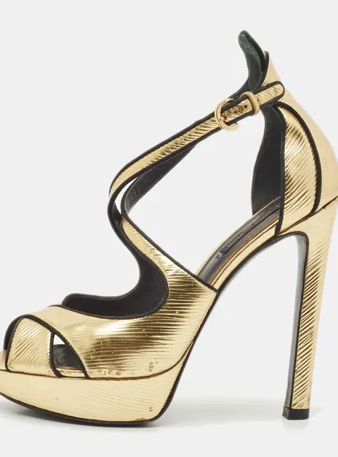 Louis Vuitton Gold Epi Leather Majestic Platform Sandals Size 38