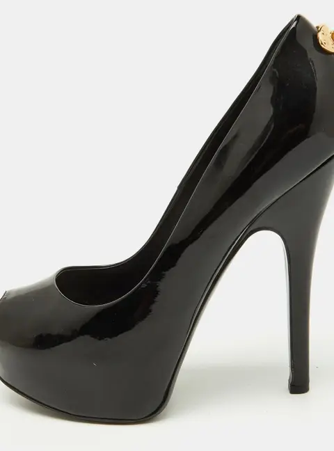 Louis Vuitton Black Patent Leather Oh Really! Platform Peep Toe Pumps Size 37.5