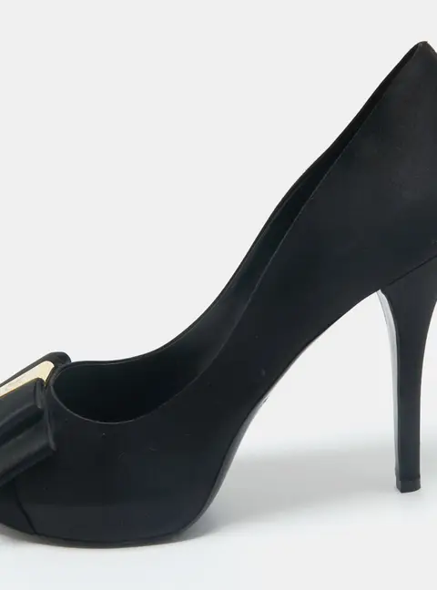 Louis Vuitton Black Satin Peep Toe Platform Pumps Size 40.5