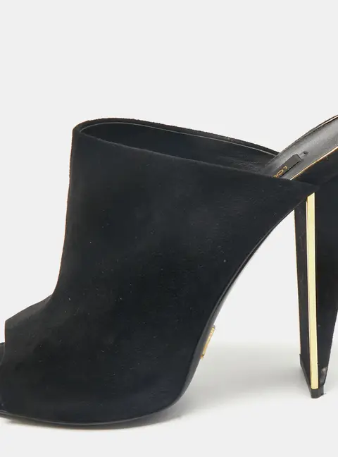 Louis Vuitton Black Suede Block Heel Mules Size 38