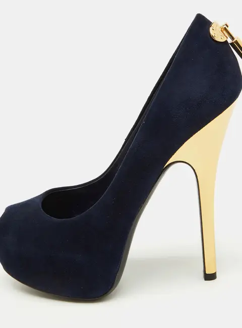 Louis Vuitton Navy Blue Suede Oh Really! Platform Peep Toe Pumps Size 36