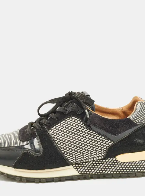 Louis Vuitton Black/White Calf Hair and Leather Run Away Lace Up Sneakers Size 37