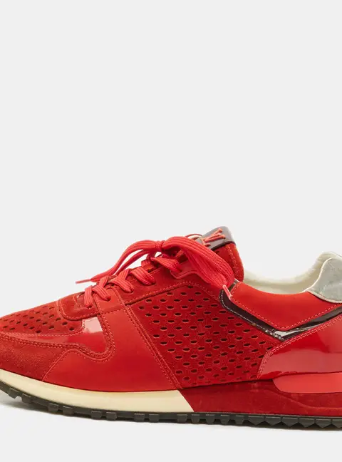 Louis Vuitton Red Patent Leather and Suede Run Away Lace Up Sneakers Size 38