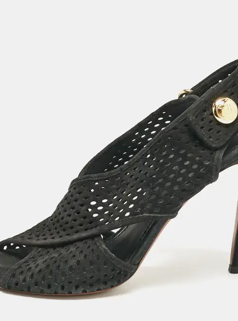 Louis Vuitton Black Suede Open Toe Slingback Sandals Size 41