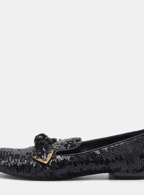 Louis Vuitton Black Sequins Amulet Bow Detail Smoking Slippers Size 37.5