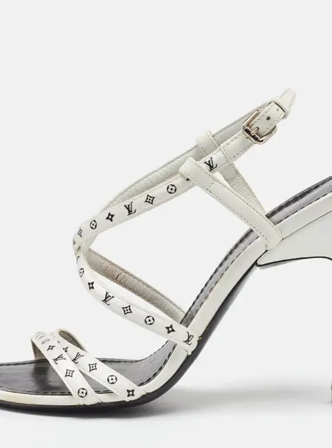  Louis Vuitton White Monogram Satin Citizen Strappy Sandals Size 36