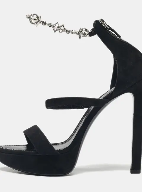 Louis Vuitton Black Suede Ankle Strap Platform Sandals Size 38