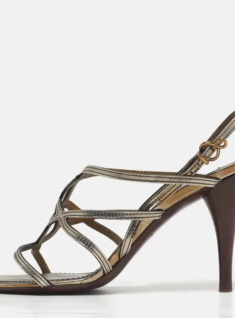 Louis Vuitton Size 37.5 Metallic Leather Strappy Slingback Sandals