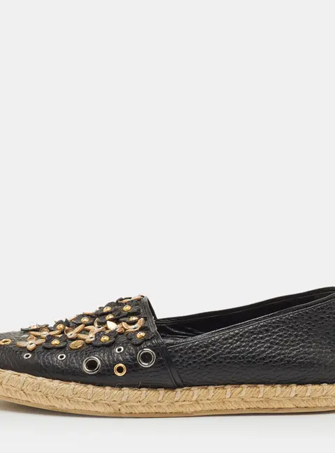 Louis Vuitton Tropical Bloom Size 37 Black Leather Espadrille Flats