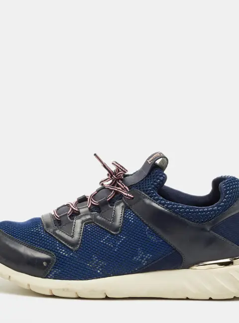 Louis Vuitton Run Away Size 39 Blue/Black Leather and Monogram Mesh Low Top Sneakers