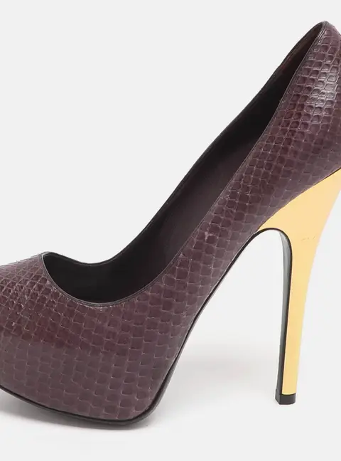 Louis Vuitton Oh Really! Size 37 Burgundy Python Leather Peep Toe Pumps