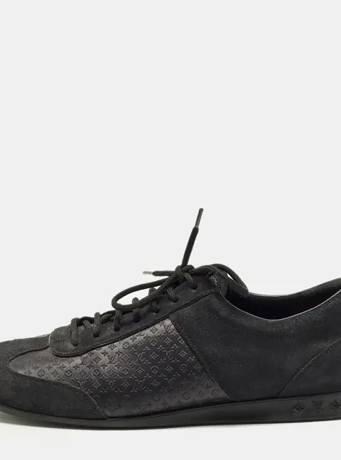 Louis Vuitton Size 41 Black Monongram Satin and Suede Low Top Sneakers