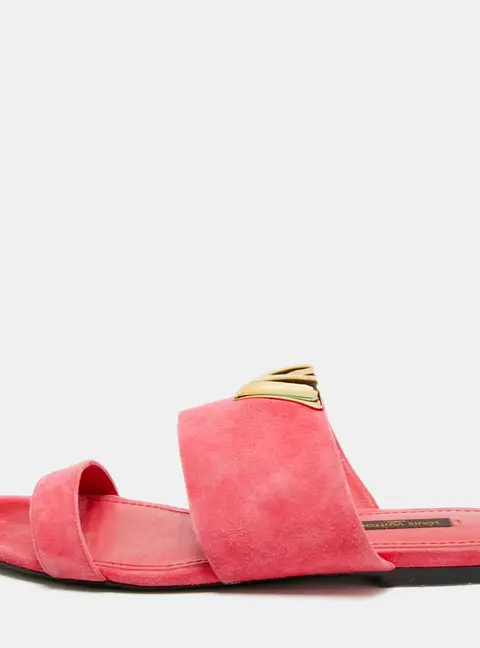Louis Vuitton Essential V Size 38 Pink Suede Flat Slides