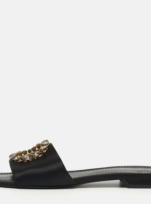 Louis Vuitton Madeleine Size 38 Black Satin Flat Slide