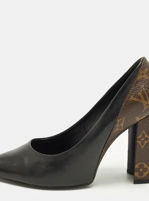 Louis Vuitton Ch&eacute;rie Size 37.5 Brown/Black Canvas and Leather Pumps