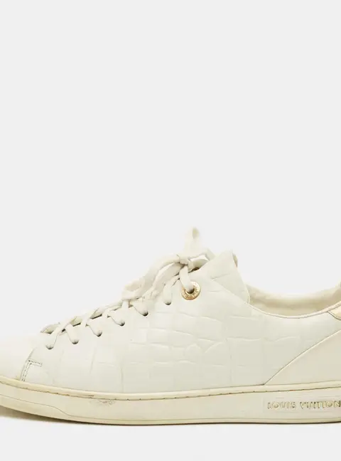 Louis Vuitton Frontrow Size 40 White Croc Embossed Leather Lace Up Sneakers