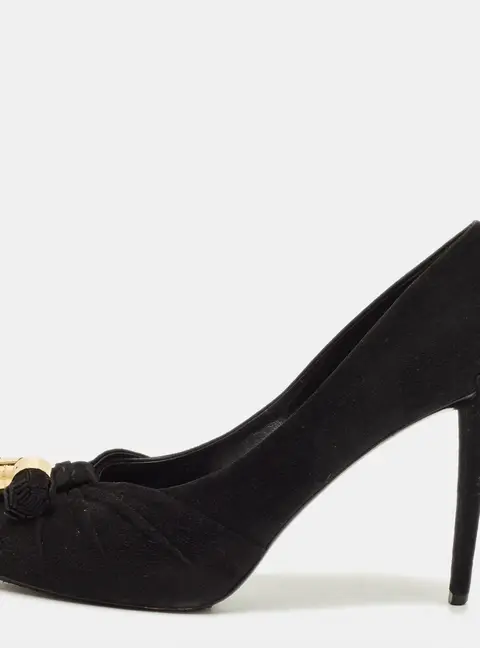 Louis Vuitton Size 41 Black Suede Knot Confident Tassel Platform Pumps