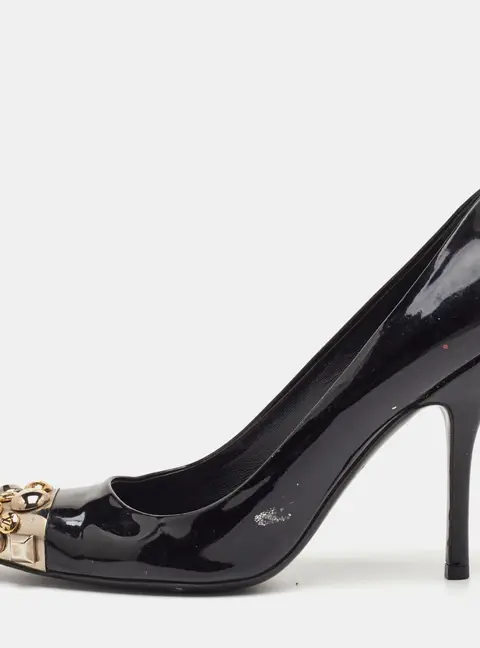 Louis Vuitton Bernice Size 38.5 Black Patent Leather Studded Pointed Toe Pumps