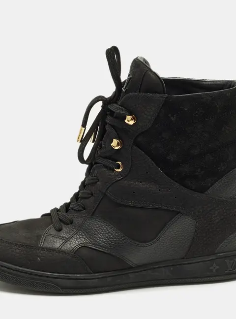 Louis Vuitton Cliff Size 38.5 Black Monogram Suede and Leather High Top Sneakers