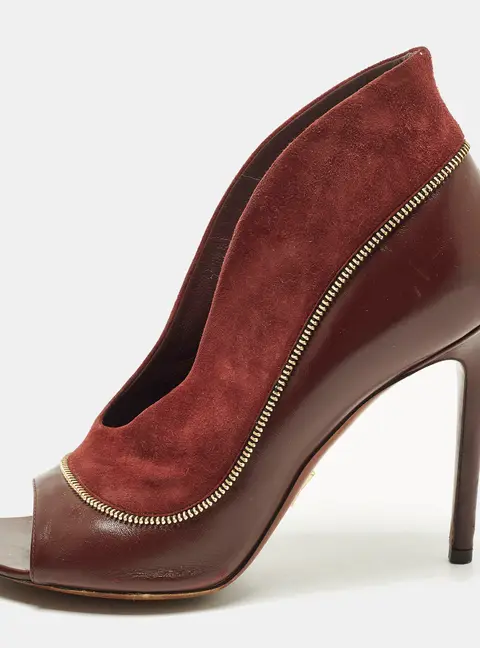 Louis Vuitton Size 38 Burgundy Leather and Suede Zip Detail Open Toe  Booties