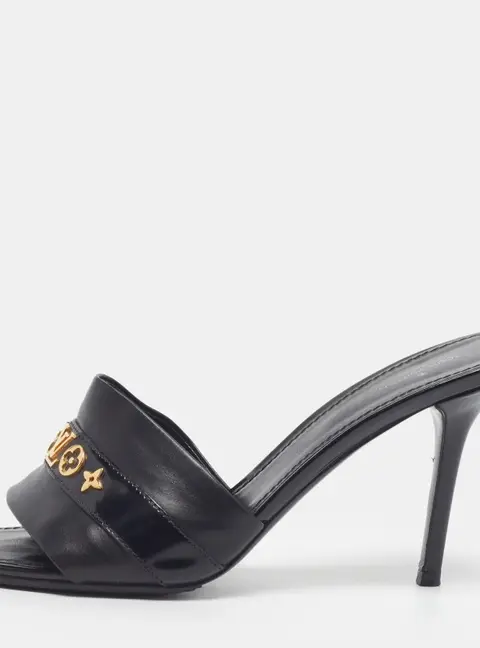 Louis Vuitton Black Leather Revival Slide Sandals Size 39