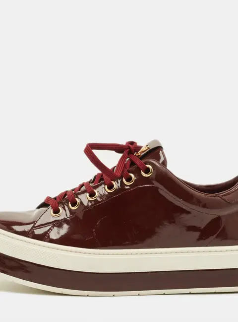 Louis Vuitton Size 40 Burgundy Patent Leather Lace Up Platform Sneakers