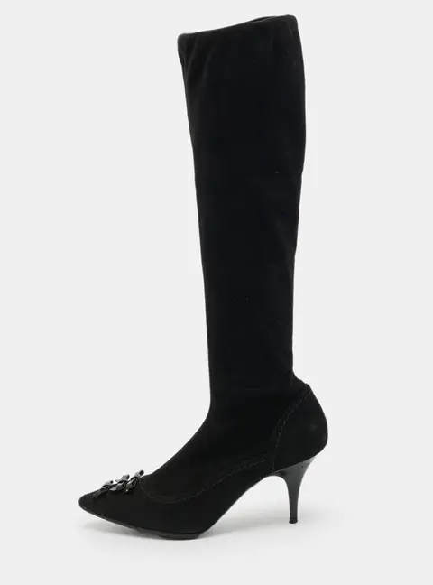 Louis Vuitton Size 34.5 Black Suede Knee Length Boots